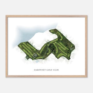 Sakonnet Golf Club à Sakonnet, Rhode Island - Carte aquarelle classique | Cadeau golfeur, oeuvre d'art murale de golf, impression d'affiche de golf, aménagement du parcours