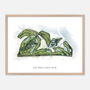 Key West Golf Club in Key West, Florida: klassieke aquarelkaart | Golfcadeau, golfmuurkunst, golfposterprint, baanindeling