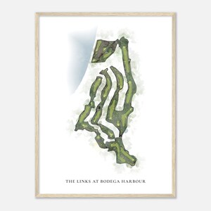 The Links at Bodega Harbour, Californie - Carte aquarelle classique | Cadeau golfeur, oeuvre d'art murale de golf, impression d'affiche de golf, aménagement du parcours