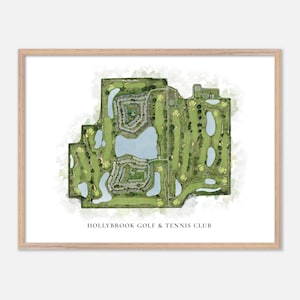 Hollybrook Golf & Tennis Club in Pembroke Pines, Florida: klassieke aquarelkaart | Golfcadeau, golfmuurkunst, golfposterprint