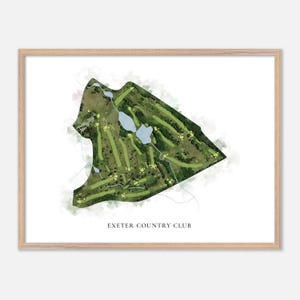 Exeter Country Club a Exeter, Rhode Island - Mappa classica ad acquerello / Regalo per golfisti, Arte murale per golf, Stampa poster per golf, Layout del campo