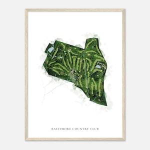 Baltimora Country Club, Maryland - Mappa classica dell'acquerello / Regalo per golfisti, Arte da parete per il golf, Stampa poster di golf, Layout del campo