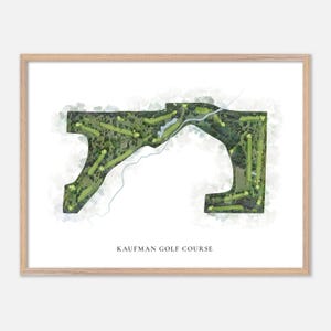 Parcours de golf de Kaufman au Wyoming, Michigan - Carte aquarelle classique | Cadeau golfeur, oeuvre d'art murale de golf, impression d'affiche de golf, aménagement du parcours