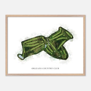 Orléans Country Club à Orléans, Vermont - Carte aquarelle classique | Cadeau golfeur, oeuvre d'art murale de golf, impression d'affiche de golf, aménagement du parcours