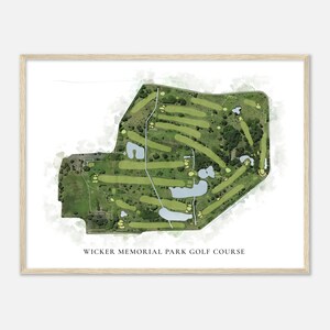 Wicker Memorial Park Golf Course, Indiana - Classic Watercolor Map | Golfer Gift, Golf Wall Art, Golf Poster Print, Course Layout