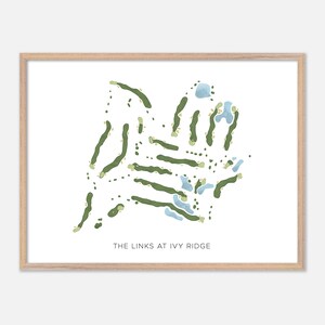 The Links at Ivy Ridge à Akron, New York - Carte aquarelle moderne | Cadeau golfeur, oeuvre d'art murale de golf, impression d'affiche de golf, aménagement du parcours