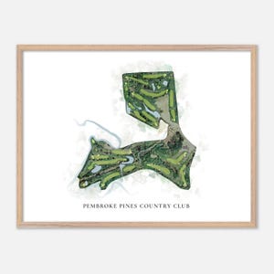 Pembroke Pines Country Club a Pembroke, New Hampshire - Mappa classica ad acquerello / Regalo per golfisti, Arte murale per golf, Stampa poster per golf