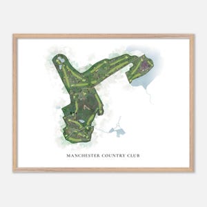 Manchester Country Club a Manchester, Connecticut - Mappa classica ad acquerello / Regalo per golfisti, Arte murale per golf, Stampa poster per golf, Layout del campo