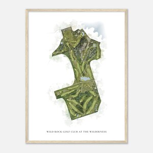 Wild Rock Golf Club At The Wilderness, Wisconsin - Carte aquarelle classique | Cadeau golfeur, oeuvre d'art murale de golf, impression d'affiche de golf, aménagement du parcours
