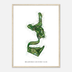 Bradford Country Club, Massachusetts - Klassische Aquarell Karte | Golfer Geschenk, Golf Wandkunst, Golf Poster Druck, Platz Layout