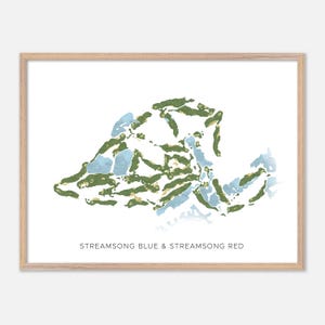 Streamsong Blue en Streamsong Red in Bowling Green, Florida: moderne aquarelkaart | Golfcadeau, golfmuurkunst, golfposterprint
