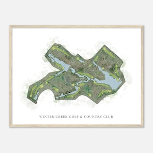Winter Creek Golf & Country Club, Oklahoma - Klassische Aquarell Karte | Golfer Geschenk, Golf Wandkunst, Golf Poster Druck, Platz Layout