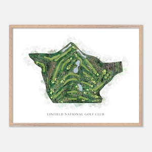 Linfield National Golf Club à Linfield, Pennsylvanie - Carte aquarelle classique | Cadeau de golfeur, oeuvre d'art murale de golf, impression d'affiche de golf