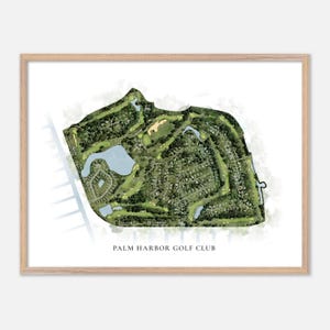 Palm Harbor Golf Club in Palm Coast, Florida: klassieke aquarelkaart | Golfcadeau, golfmuurkunst, golfposterprint, baanindeling