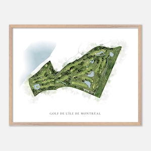 Golf de l'Île de Montréal em , Canadá - Mapa clássico em aquarela | Presente para golfista, Arte de parede de golfe, Impressão de pôster de golfe, Layout do campo