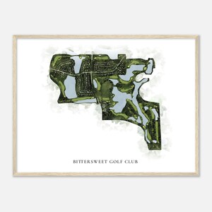 Bitterzoete Golf Club, Illinois - Klassieke aquarelkaart | Golfer cadeau, golf kunst aan de muur, golf poster print, baanindeling