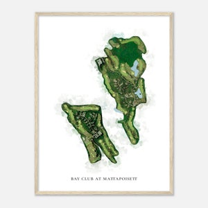 Bay Club in Mattapoisett, Massachusetts - Klassische Aquarell Karte | Golfer Geschenk, Golf Wandkunst, Golf Poster Druck, Platz Layout