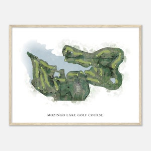 Mozingo Lake Golf Course, Missouri - Klassieke aquarelkaart | Golfer cadeau, golf kunst aan de muur, golf poster print, baanindeling