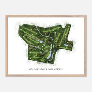 Parcours de golf de Meadow Brook à Gettysburg, Pennsylvanie - Carte aquarellée classique | Cadeau de golfeur, oeuvre d'art murale de golf, impression d'affiche de golf