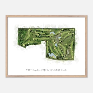 West Haven Golf & Country Club a Londra, Canada - Mappa classica ad acquerello / Regalo per golfisti, Arte murale per golf, Stampa poster per golf, Layout del campo