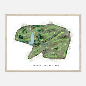Longmeadow Country Club, Massachusetts - Mappa classica dell'acquerello / Regalo per golfisti, Arte da parete per il golf, Stampa di poster di golf, Layout del campo