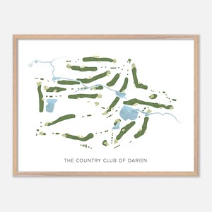 The Country Club of Darien a Darien, Connecticut - Mappa moderna ad acquerello / Regalo per golfisti, Arte murale per golf, Stampa poster per golf, Layout del campo