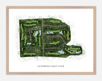 May include: A watercolor illustration of a golf course with green fairways, sand traps, and water features. The text "GLENROSS GOLF CLUB" is printed below the image.