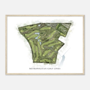 Metropolitan Golf Links, Californië - Klassieke aquarelkaart | Golfer cadeau, golf kunst aan de muur, golf poster print, baanindeling