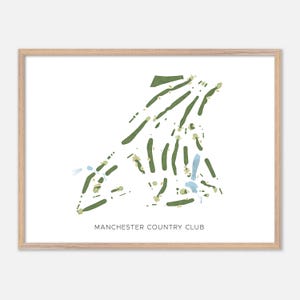 Manchester Country Club a Bedford, New Hampshire - Mappa moderna ad acquerello / Regalo per golfisti, Arte murale per golf, Stampa poster per golf, Layout del campo