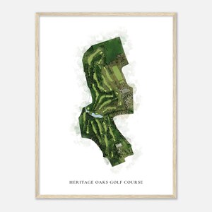 Heritage Oaks Golf Course, Virginia - Klassieke aquarelkaart | Golfer cadeau, golf kunst aan de muur, golf poster print, baanindeling