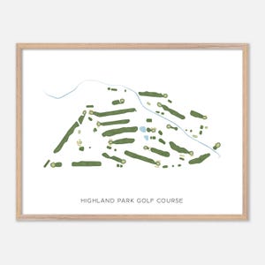 Highland Park Golf Platz in Bloomington, Illinois - Moderne Aquarell Landkarte | Golfer Geschenk, Golf Wandkunst, Golf Poster Druck