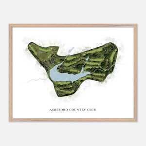 Asheboro Country Club ad Asheboro, Carolina del Nord - Mappa classica ad acquerello / Regalo per golfisti, Arte murale per golf, Stampa poster per golf, Layout del campo
