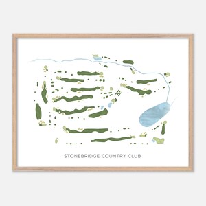 Stonebridge Country Club a Goffstown, New Hampshire - Mappa moderna ad acquerello / Regalo per golfisti, Arte murale per golf, Stampa poster per golf, Layout del campo