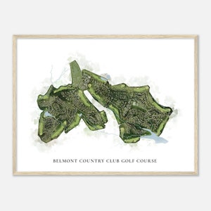 Campo da golf Belmont Country Club, Virginia - Mappa classica ad acquerello / Regalo per golfisti, Arte da parete per golf, Stampa poster di golf, Layout del campo