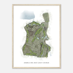 Parcours de golf Sierra del Rio, Nouveau-Mexique - carte aquarelle classique | Cadeau golfeur, oeuvre d'art murale de golf, impression d'affiche de golf, aménagement du parcours