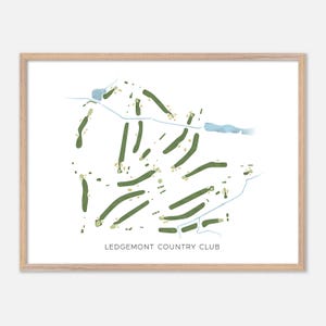Ledgemont Country Club a Seekonk, Massachusetts - Mappa moderna ad acquerello / Regalo per golfisti, Arte murale per golf, Stampa poster per golf, Layout del campo