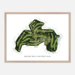 Melody Hill Country Club ad Harmony, Rhode Island - Mappa classica ad acquerello / Regalo per golfisti, Arte murale per golf, Stampa poster per golf, Layout del campo
