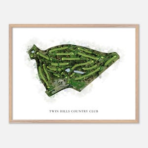 Twin Hills Country Club a Longmeadow, Massachusetts - Mappa classica ad acquerello / Regalo per golfisti, Arte murale per golf, Stampa poster per golf, Layout del campo