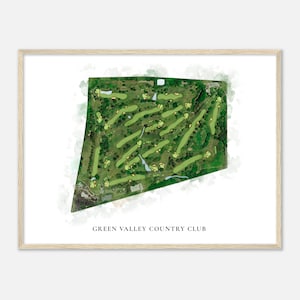 Green Valley Country Club, Pennsylvania - Klassieke aquarelkaart | Golfer cadeau, golf kunst aan de muur, golf poster print, baanindeling