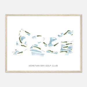 Venezianische Bay Golf Club, Florida - Moderne Aquarell Landkarte | Golfer Geschenk, Golf Wandkunst, Golf Poster Druck, Platz Layout