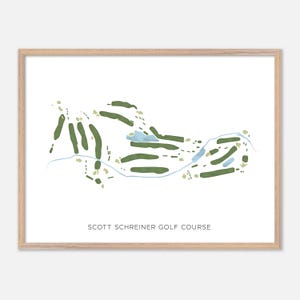 Scott Schreiner golfbana i Kerrville, Texas - Modern akvarellkarta | Golfpresent, golfväggkonst, golfaffischtryck, banlayout