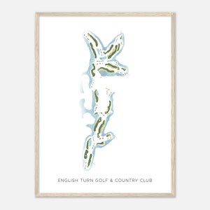 English Turn Golf & Country Club, Louisiana - Mappa acquerello moderna / Regalo per golfisti, Arte da parete per golf, Stampa poster di golf, Layout del campo