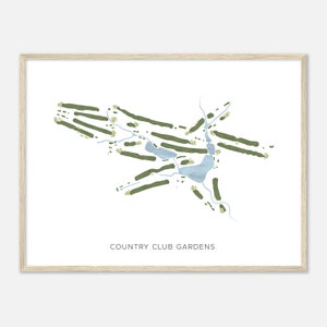 Country Club Gardens, Missouri - Mappa acquerello moderna / Regalo per golfista, Arte da parete per golf, Stampa poster di golf, Layout del campo