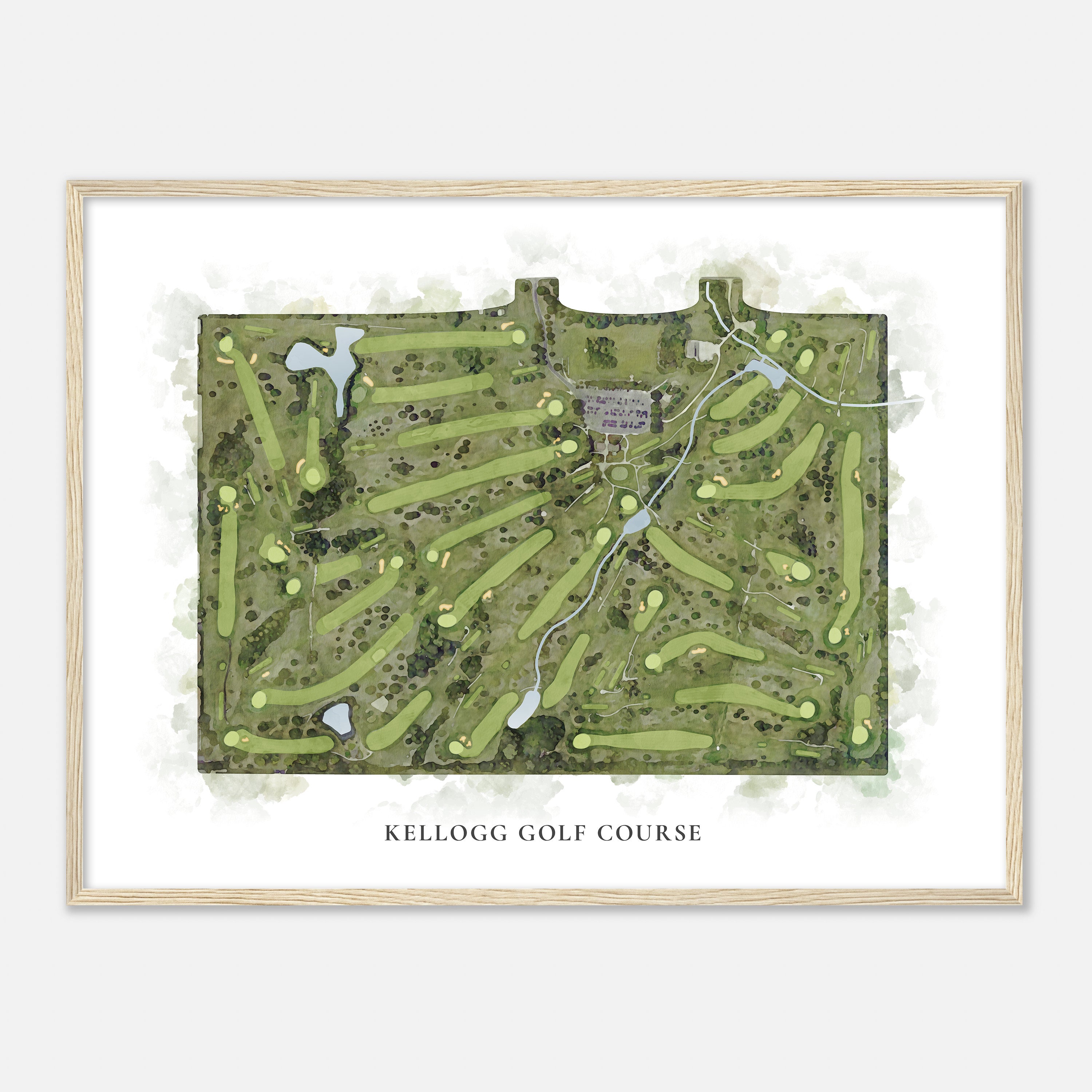 イリノイ州ケロッグ ゴルフ コース - クラシックな水彩画マップ