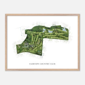 Fairview Country Club a Greenwich, Connecticut - Mappa classica ad acquerello / Regalo per golfisti, Arte murale per golf, Stampa poster per golf, Layout del campo