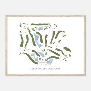 Green Valley Golf Club, Iowa - Moderne aquarelkaart | Golfer cadeau, golf kunst aan de muur, golf poster print, baanindeling