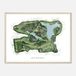 Old Waverly, Mississippi - Klassische Aquarell- Landkarte | Golfer Geschenk, Golf Wandkunst, Golf Poster Druck, Platz Layout