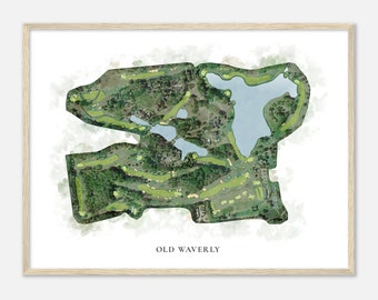 Old Waverly, Mississippi - Classic Watercolor Map | Golfer Gift, Golf Wall Art, Golf Poster Print, Course Layout