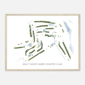 Sault Sainte Marie Country Club, Michigan - Mappa acquerello moderna / Regalo per golfisti, Arte da parete per il golf, Stampa poster di golf, Layout del campo