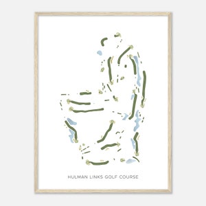 Hulman Links Golf Course, Indiana - Carte aquarelle moderne | Cadeau golfeur, oeuvre d'art murale de golf, impression d'affiche de golf, aménagement du parcours